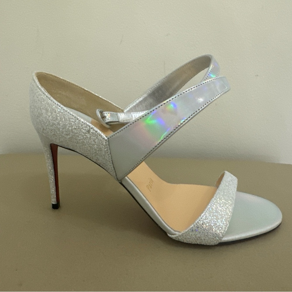 New CHRISTIAN LOUBOUTIN Patent Liloo 85 Iridescent Glitter Sandals Sz 37.5 $995